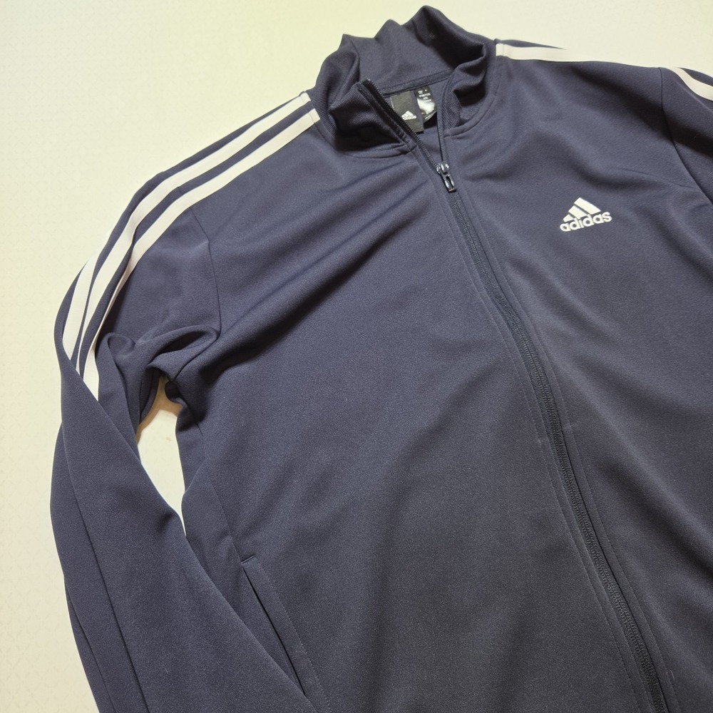 Adidas Track Jacket Mens 2XL Navy Blue Full Zip 3 Stripe Athletic Sportswear - Picture 4 of 10